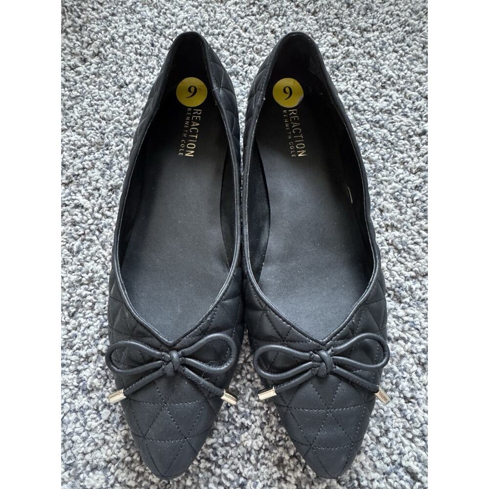 New Kenneth Cole Reaction Lottie Quilted Black Ballet Flats Women's Size 9 Bow